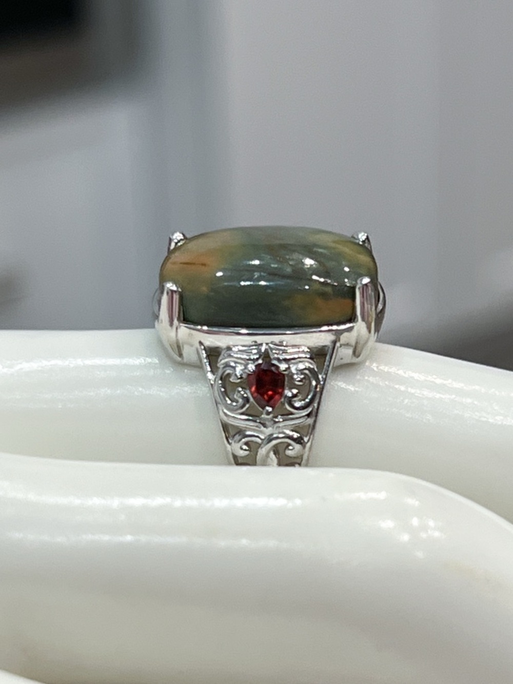 VALUE BUY Venus Jasper Mozambique Garnet Silver Ring Sz 7 PRICE FIRM! - Picture 7 of 8